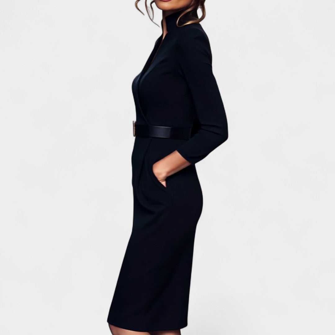 Elīna – Kleita ar mandarīnu apkakli un jostu