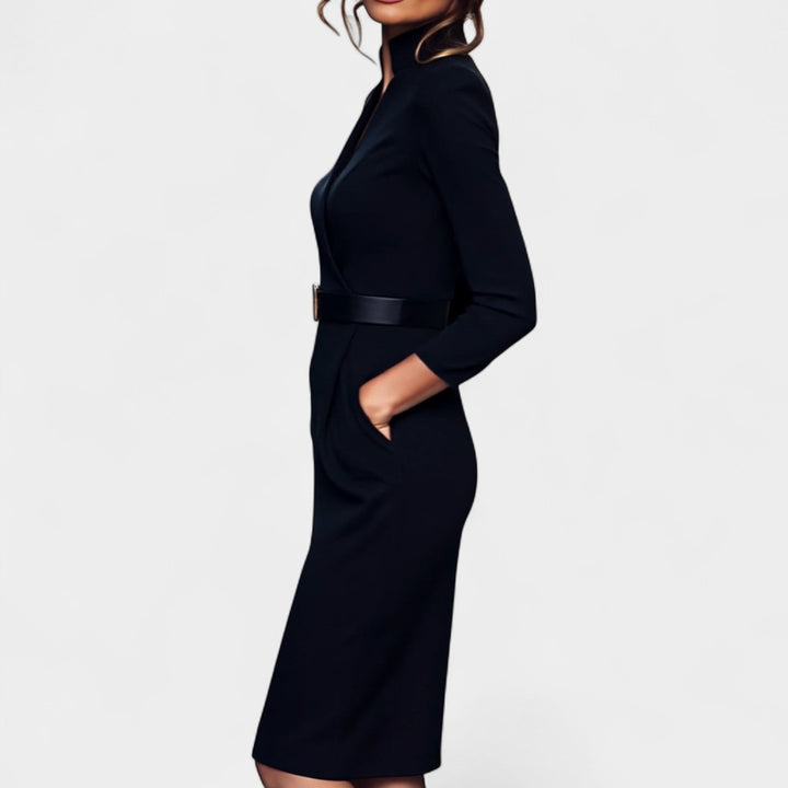 Elīna – Kleita ar mandarīnu apkakli un jostu