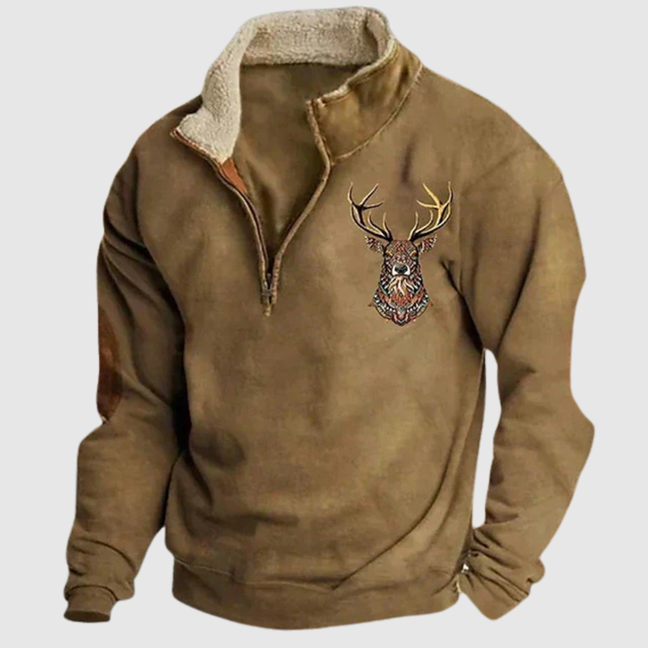 Klaus - Vīriešu džemperis ar staltbrieža detaļu un siltu flīsu