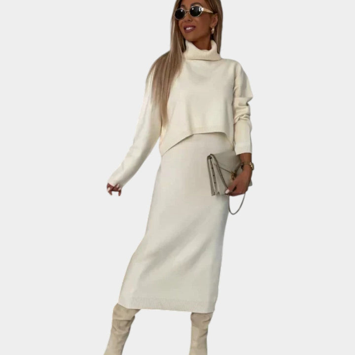 Sofie – Adīta kleitas komplekts ar augstu apkakli