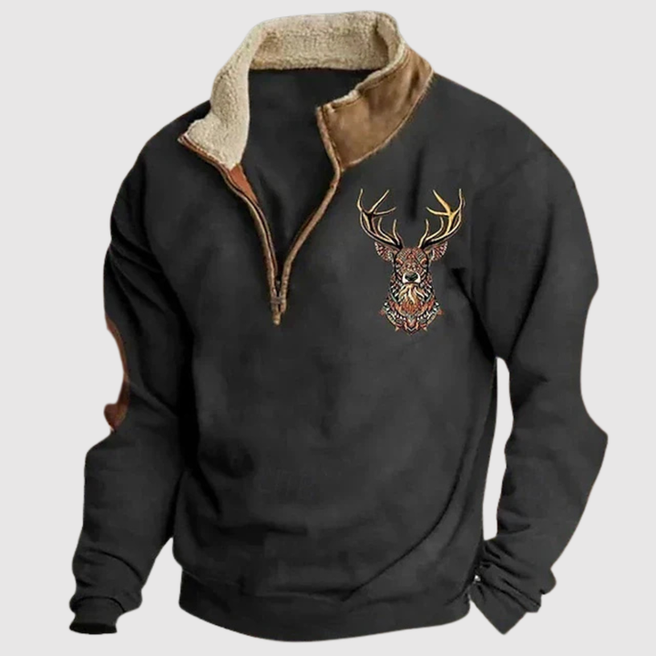 Klaus - Vīriešu džemperis ar staltbrieža detaļu un siltu flīsu