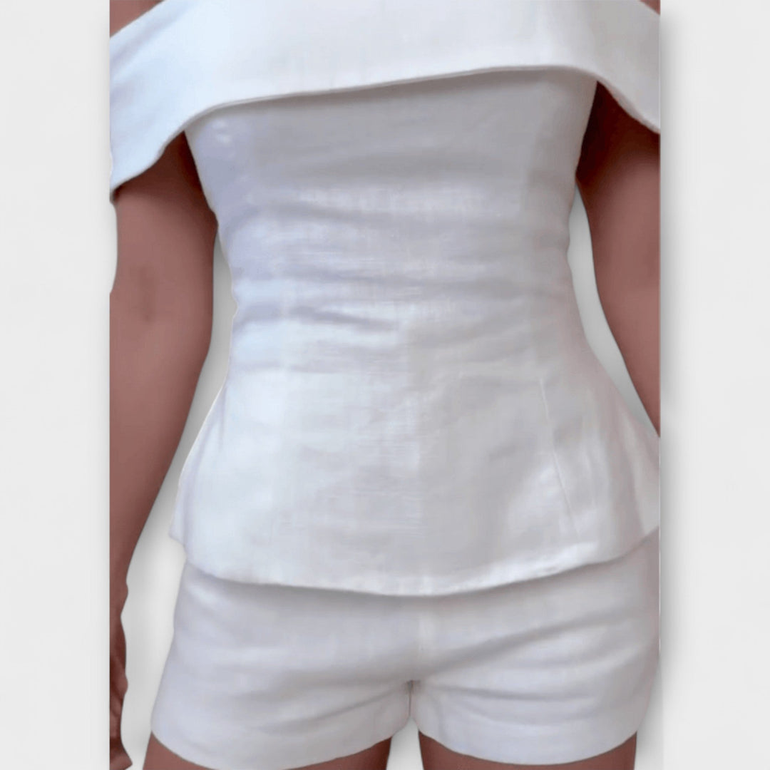 Olivia - Balts kokvilnas-lina divdaļīgs komplekts