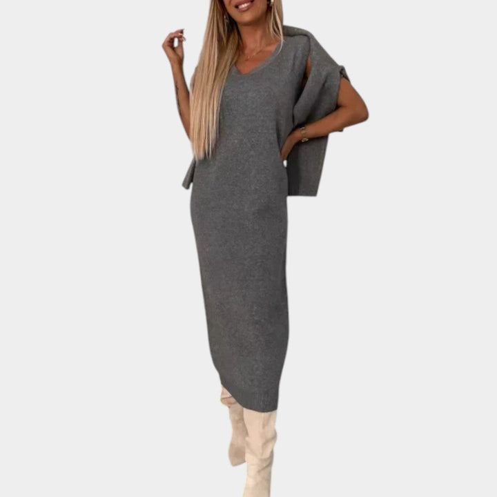 Sofie – Adīta kleitas komplekts ar augstu apkakli