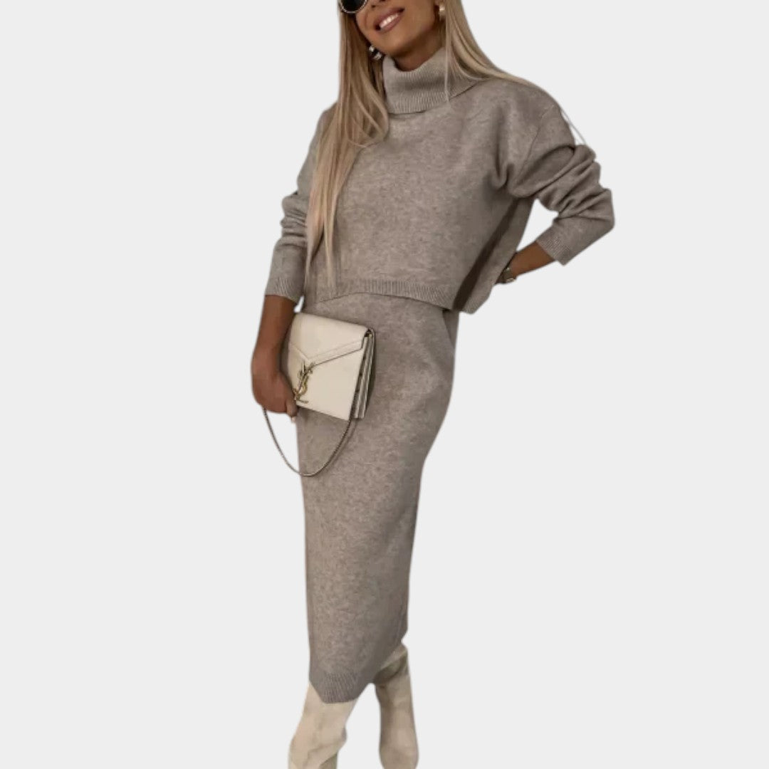 Sofie – Adīta kleitas komplekts ar augstu apkakli