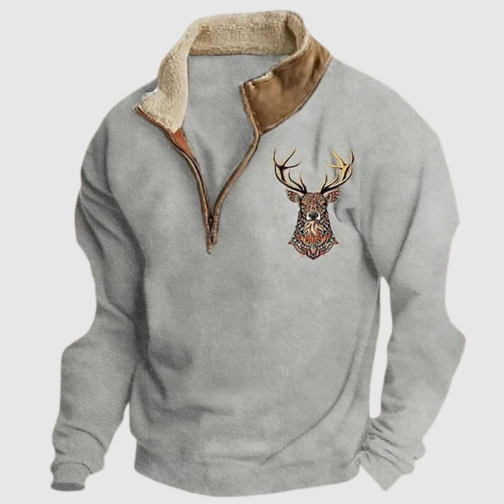 Klaus - Vīriešu džemperis ar staltbrieža detaļu un siltu flīsu