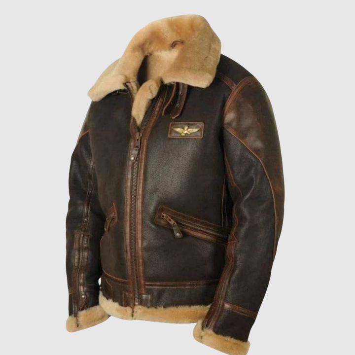 Nikolaj – Klasiska ādas bomberjakete ar kažoku