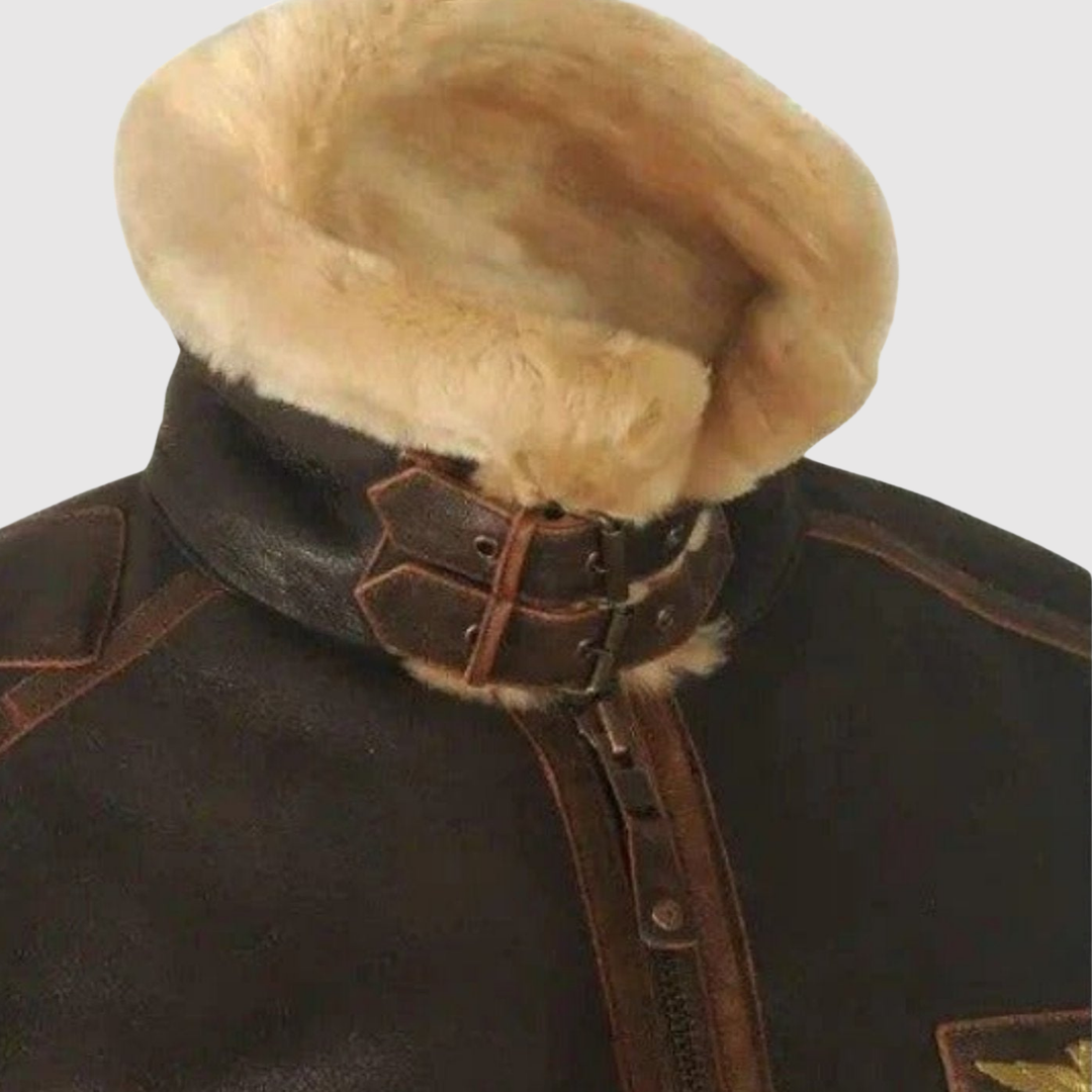 Nikolaj – Klasiska ādas bomberjakete ar kažoku