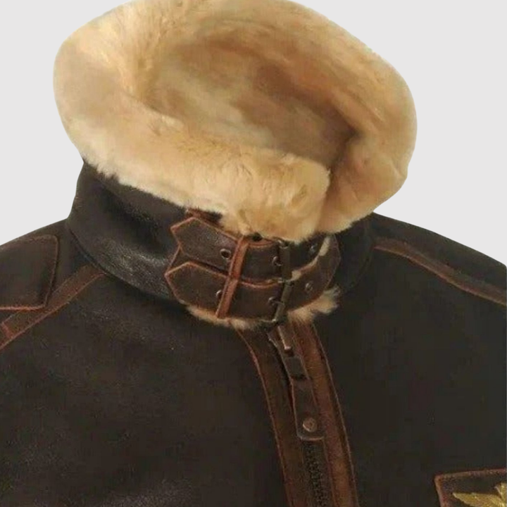 Nikolaj – Klasiska ādas bomberjakete ar kažoku