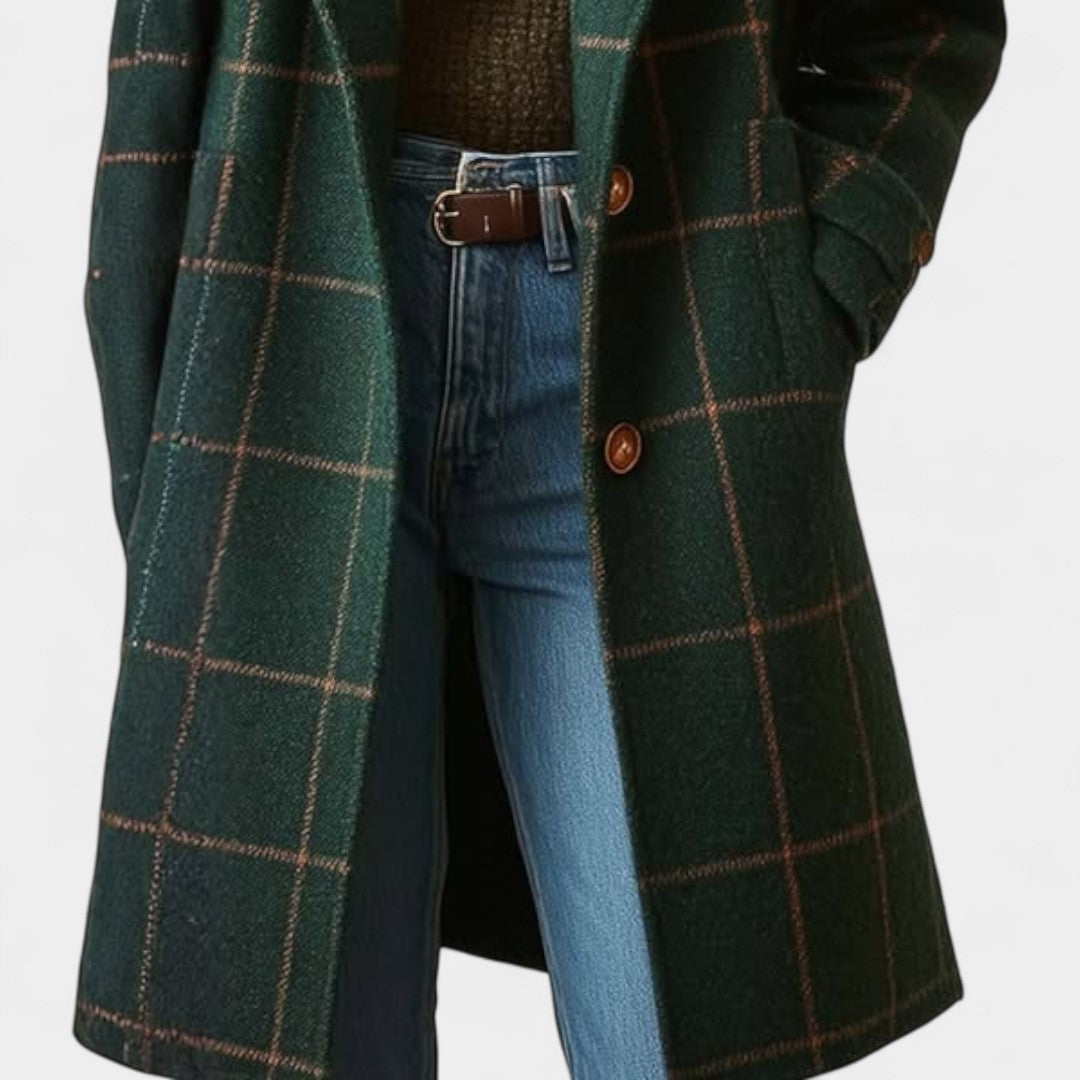 Liene – Retro apkakles šūnu vilnas mētelis