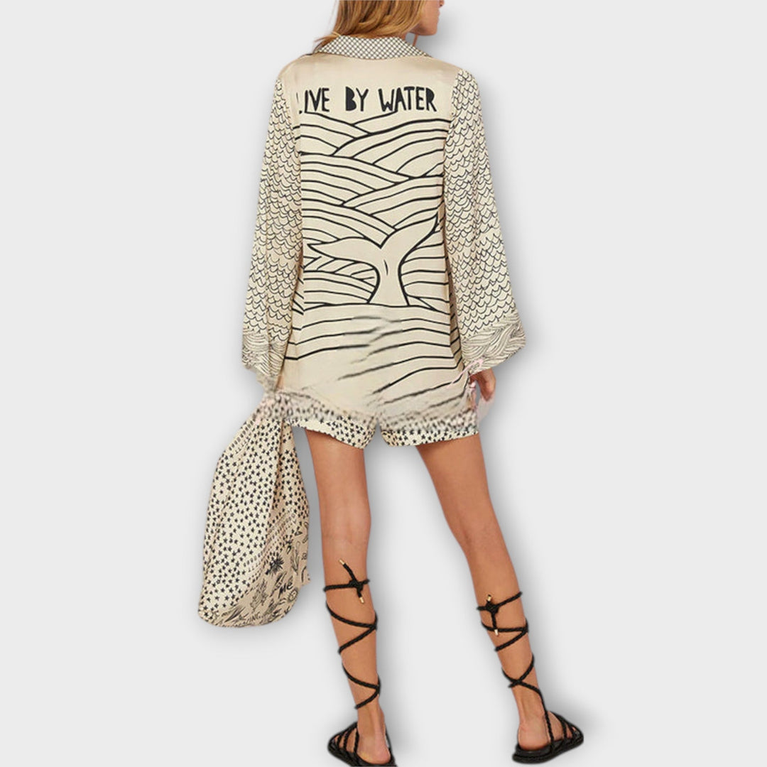 Liv - Sada krekls un šorti ūdens-satīnā ar frēzēm