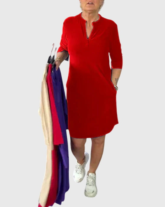 Katherine | Vienkrāsains V-veida kleita