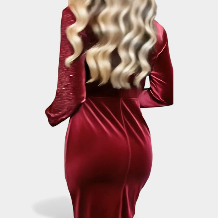 Laura | Ziemassvētku Midi Kleita ar V-veida Dekolte