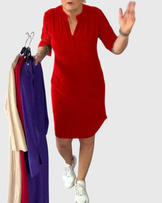 Katherine | Vienkrāsains V-veida kleita