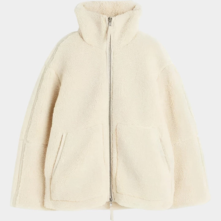 Petra – dāmu oversized teddy mētelis ar rāvējslēdzēju