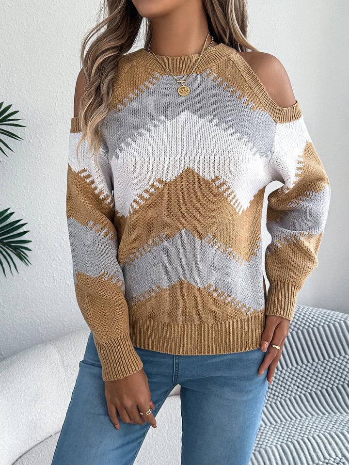 Svītrainā off-shoulder džemperis