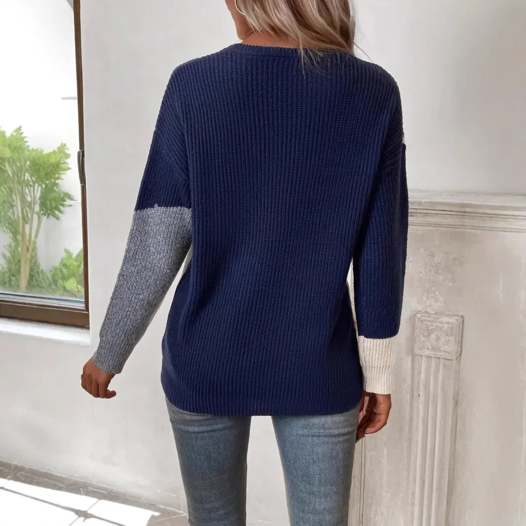 Krāsu Bloku Apaļo Kakla Adīts Džemperis