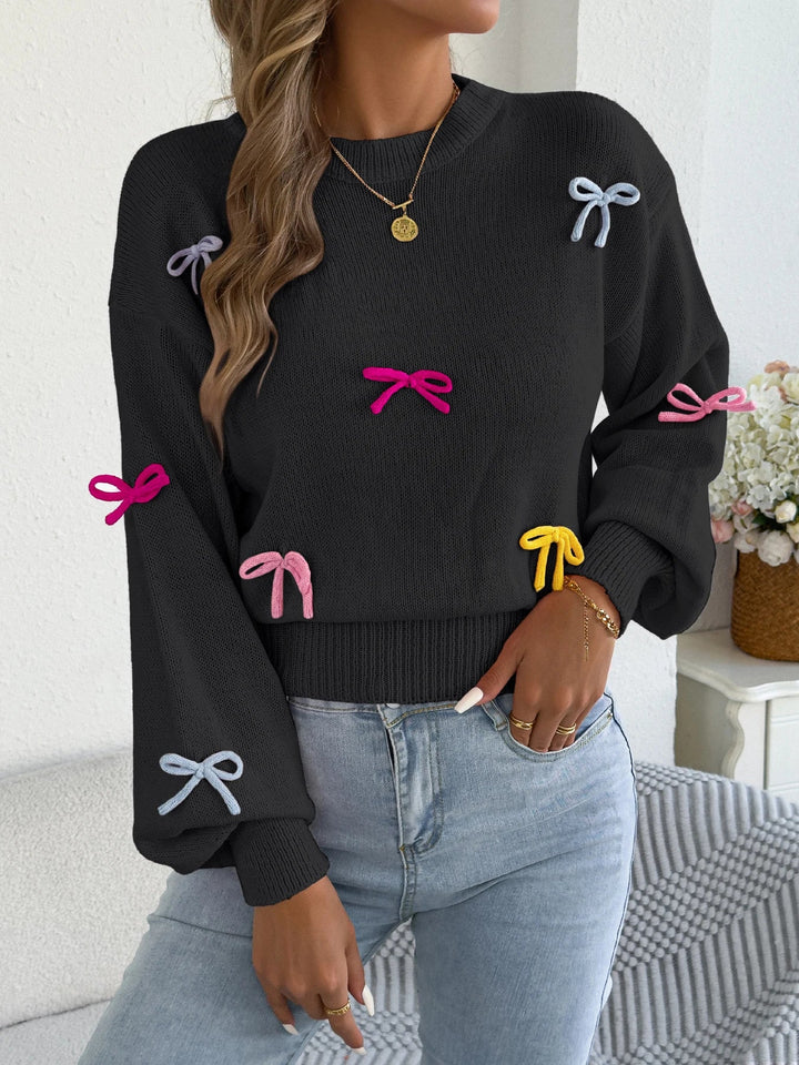 Kontrasta loku laternu piedurkņu adīta džemperis