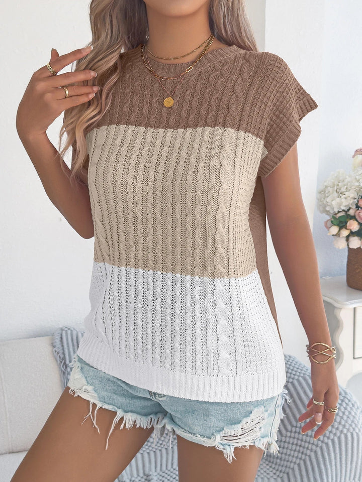 Vērptā svītrainā krāsu bloku bez piedurknēm džemperis