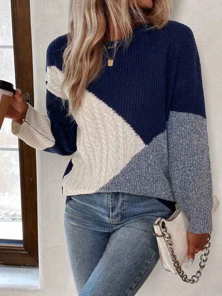 Krāsu Bloku Apaļo Kakla Adīts Džemperis