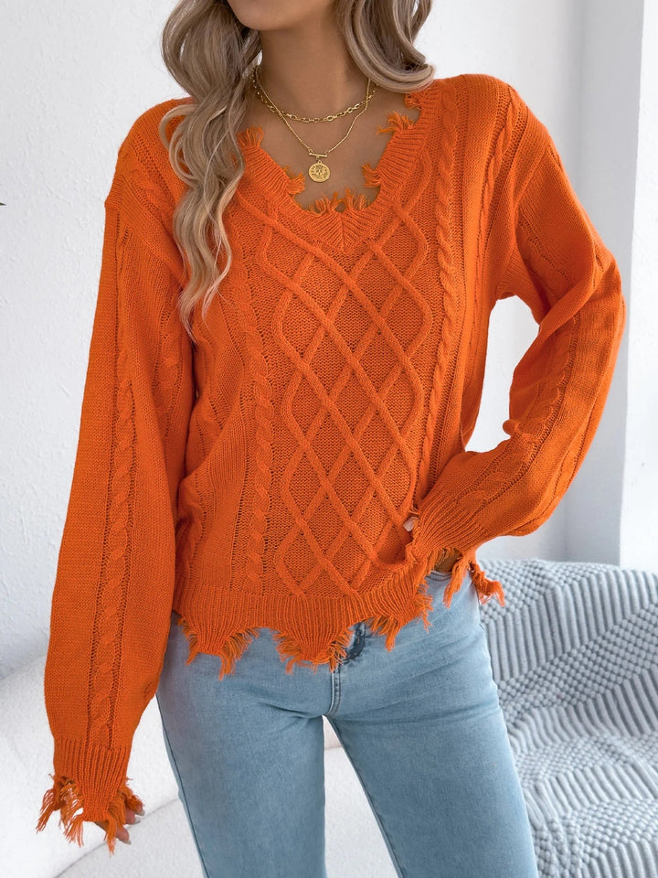 Izplēstas pušķu lanternas piedurkņu adīta džemperis