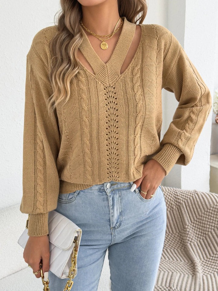 Izgriezts Vērpjot Laternu Piedurkņu Adīts Džemperis