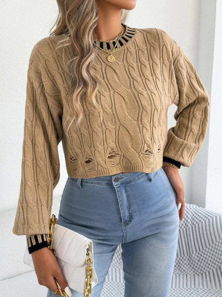 Izgriezts svītrainais pagriežamais džemperis