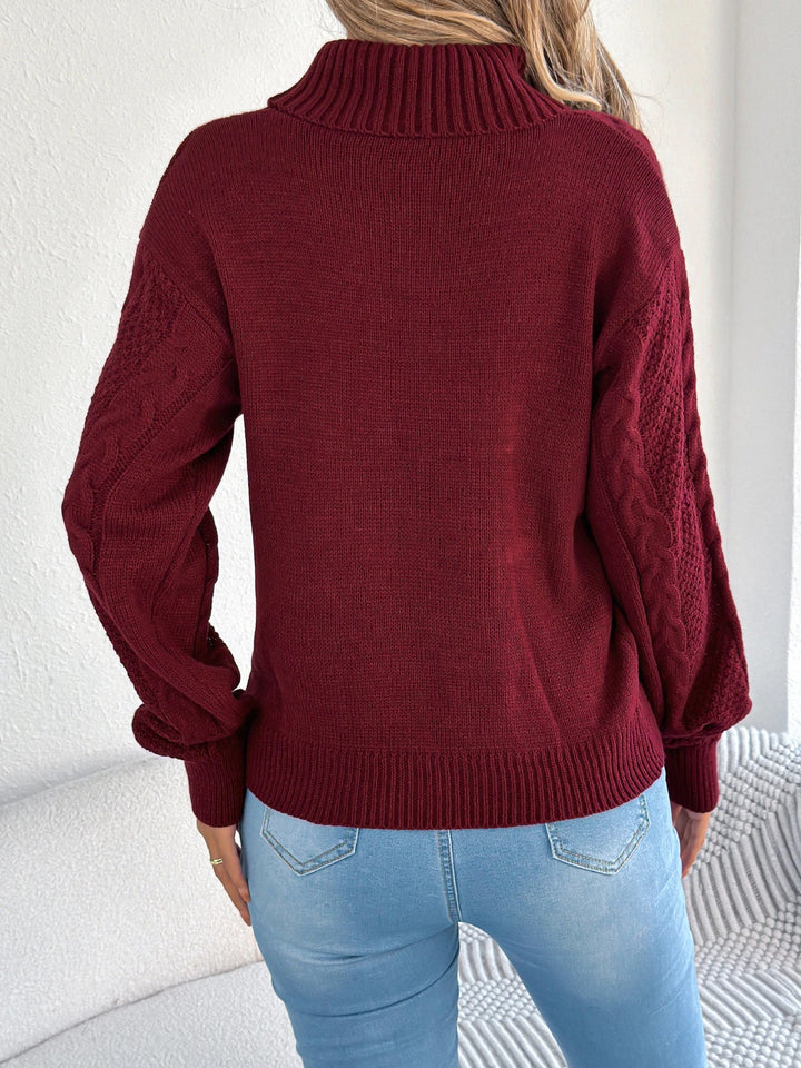 Augsta apkakle pagrieztā adīšana džemperis