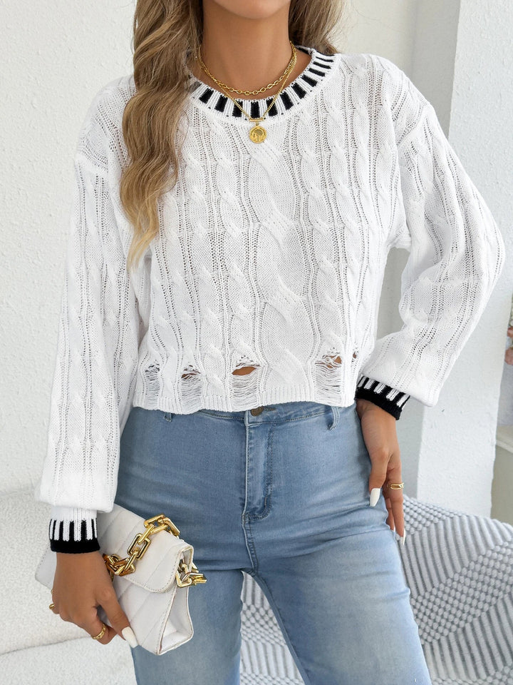 Izgriezts svītrainais pagriežamais džemperis