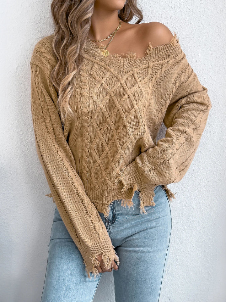 Izplēstas pušķu lanternas piedurkņu adīta džemperis