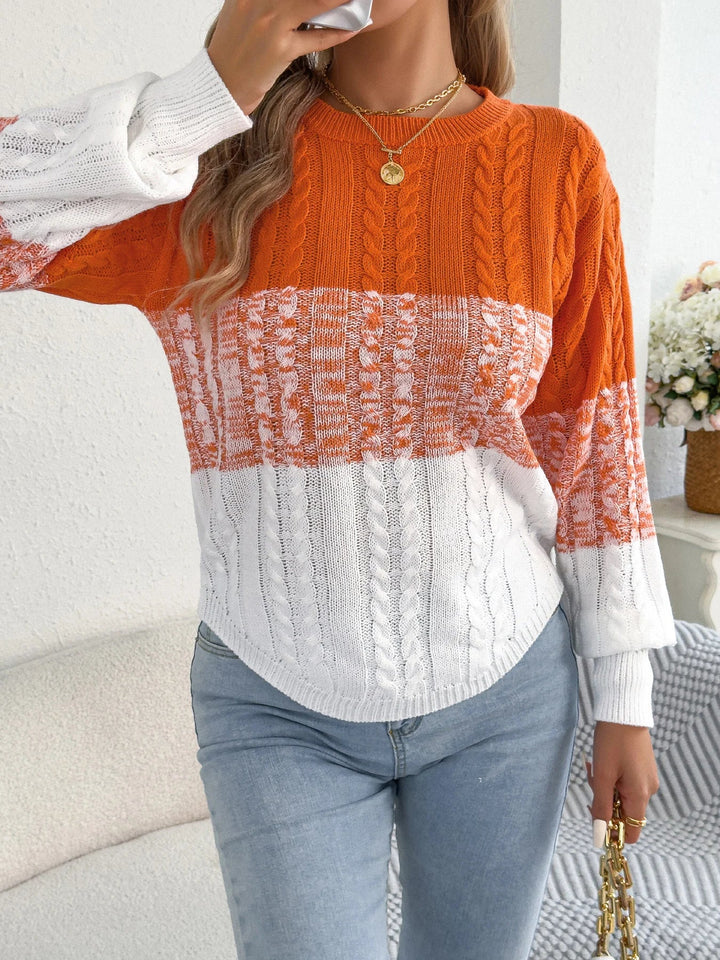 Krāsu Bloku Laternu Piedurkņu Adīts Džemperis