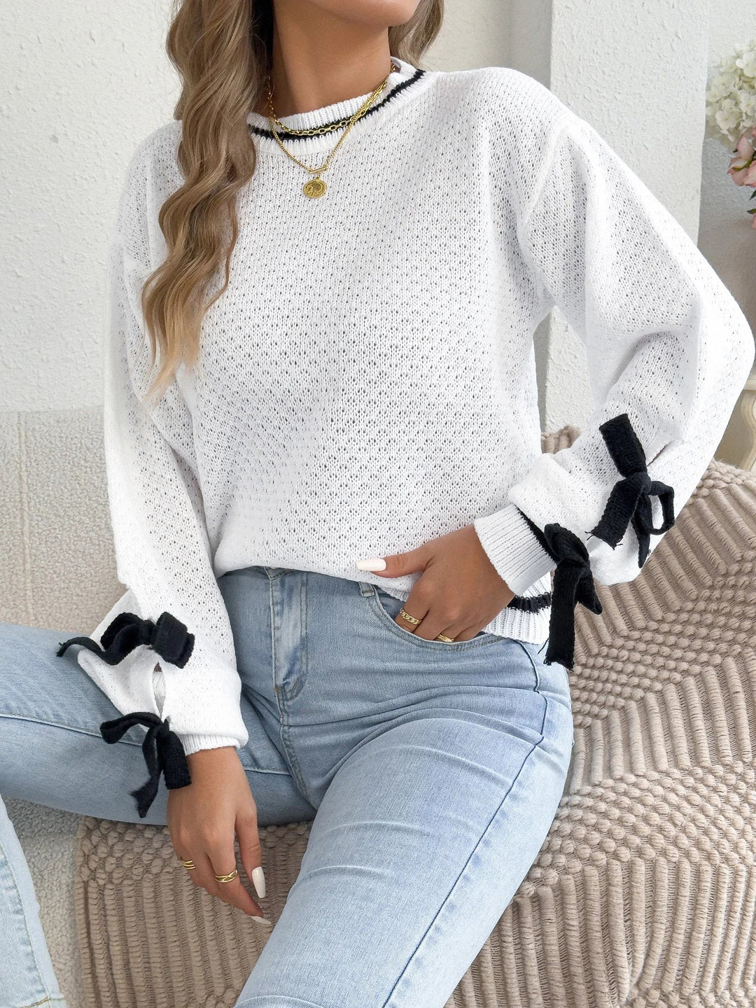 Bow Detail Striped Sweater