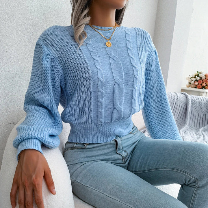 Lanterņu Piedurkņu Šaurs Vidukļa Adīts Pulovers