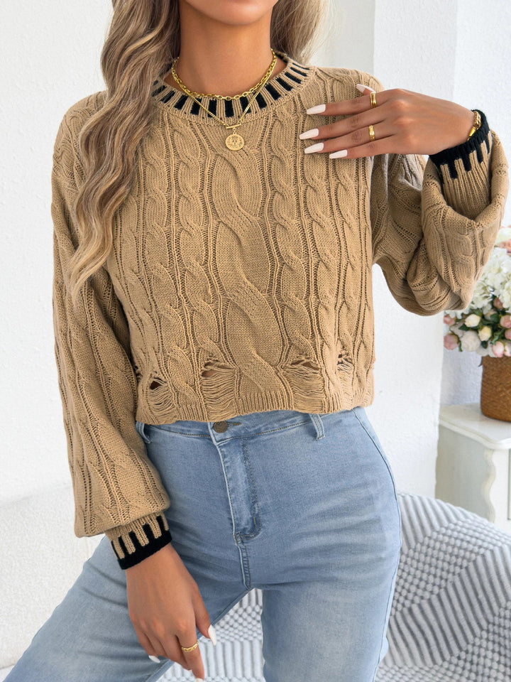 Izgriezts svītrainais pagriežamais džemperis