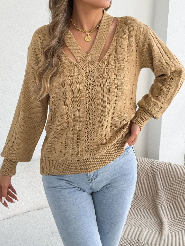 Izgriezts Vērpjot Laternu Piedurkņu Adīts Džemperis