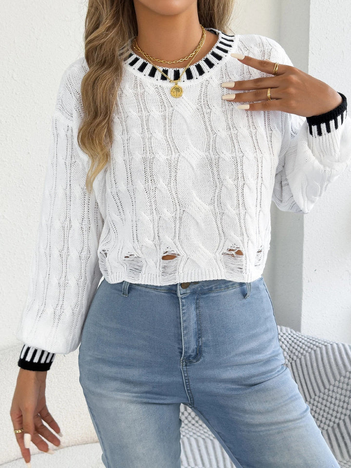 Izgriezts svītrainais pagriežamais džemperis