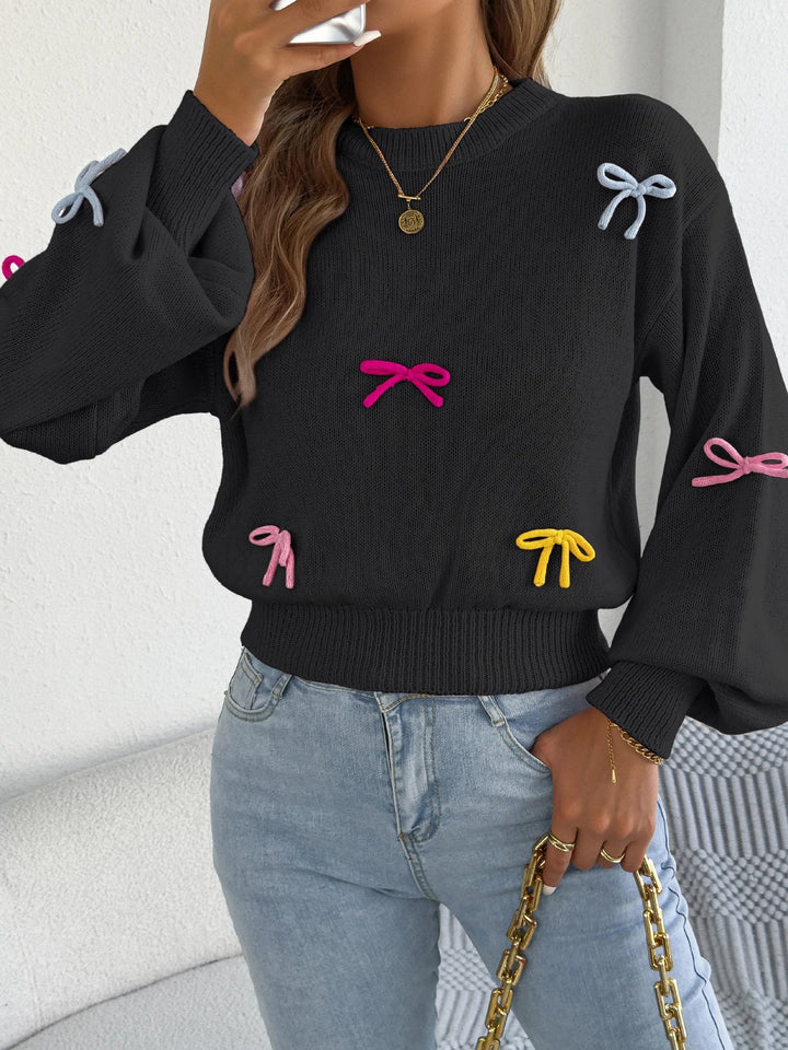 Kontrasta loku laternu piedurkņu adīta džemperis