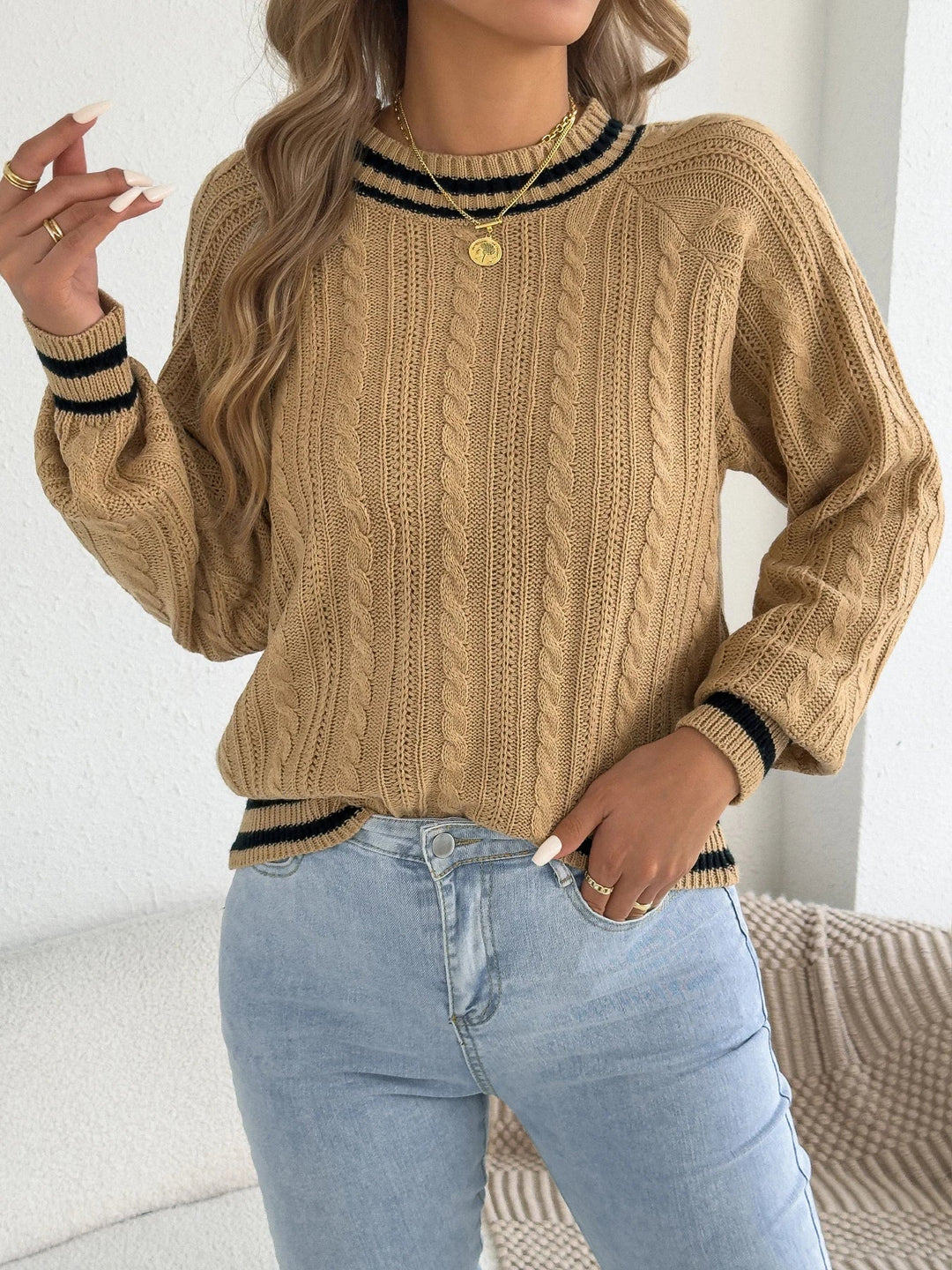 Krāsu Bloku Strīpu Adīts Džemperis