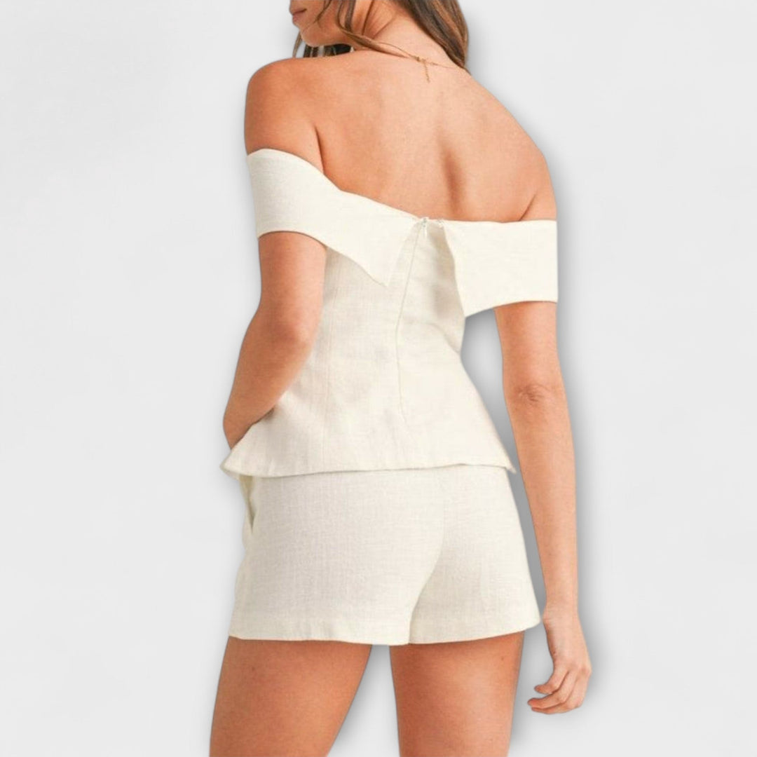 Olivia - Balts kokvilnas-lina divdaļīgs komplekts