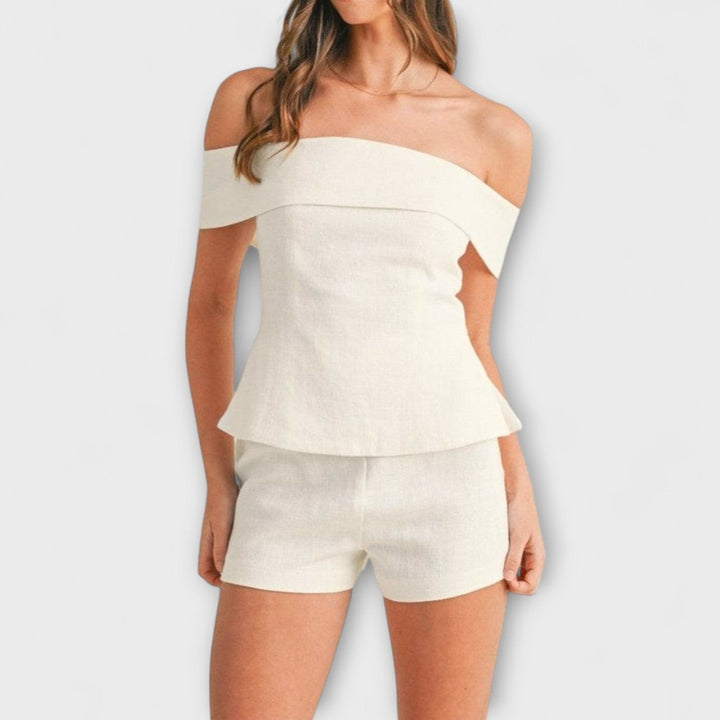 Olivia - Balts kokvilnas-lina divdaļīgs komplekts