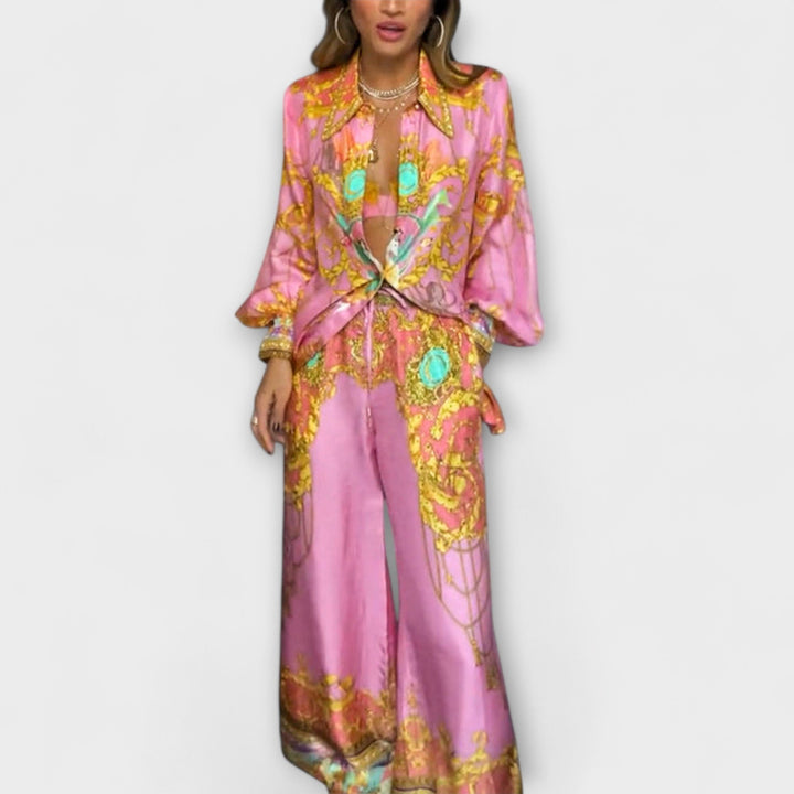 Sage - Brīvs T-krekls ar jūras meitenes druku un elastīgām biksēm