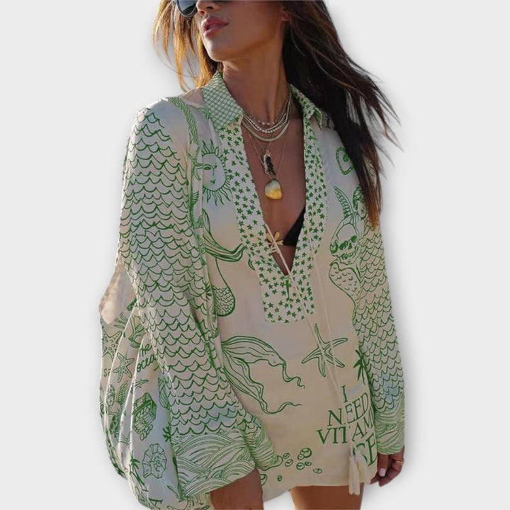 Liv - Sada krekls un šorti ūdens-satīnā ar frēzēm