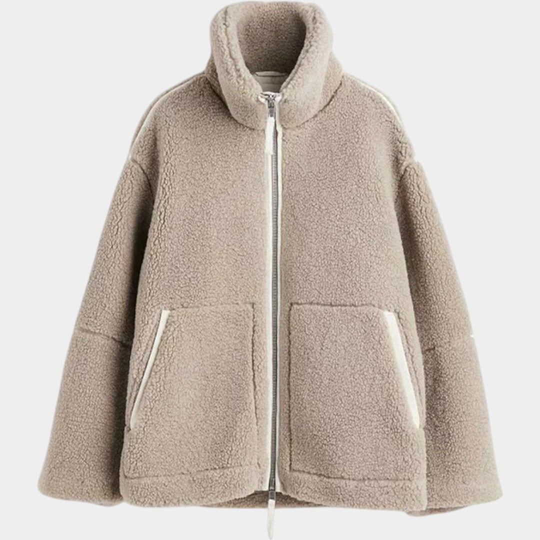 Petra – dāmu oversized teddy mētelis ar rāvējslēdzēju