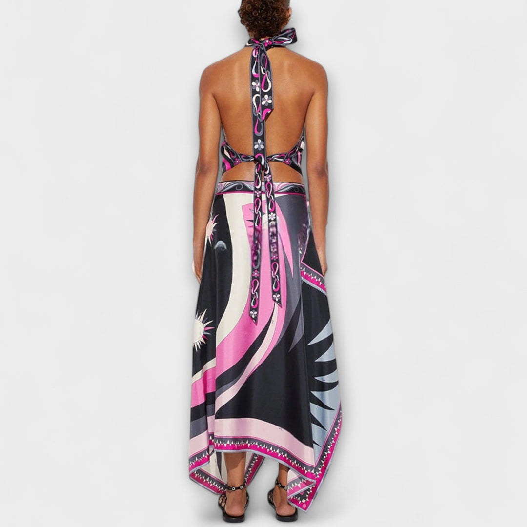 Everly - Sada halterneck tops un asimetrisks midi svārks