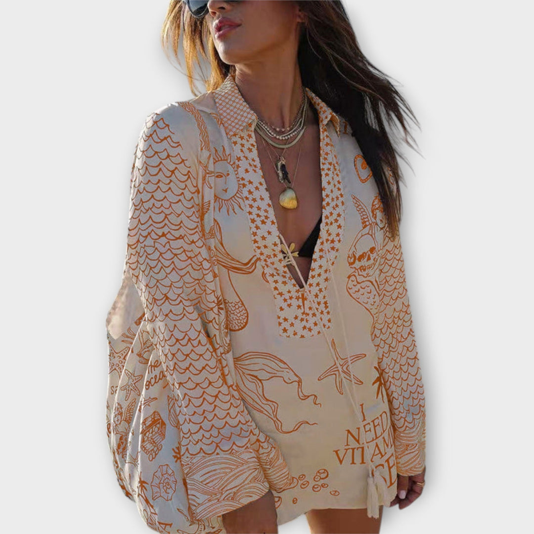 Liv - Sada krekls un šorti ūdens-satīnā ar frēzēm