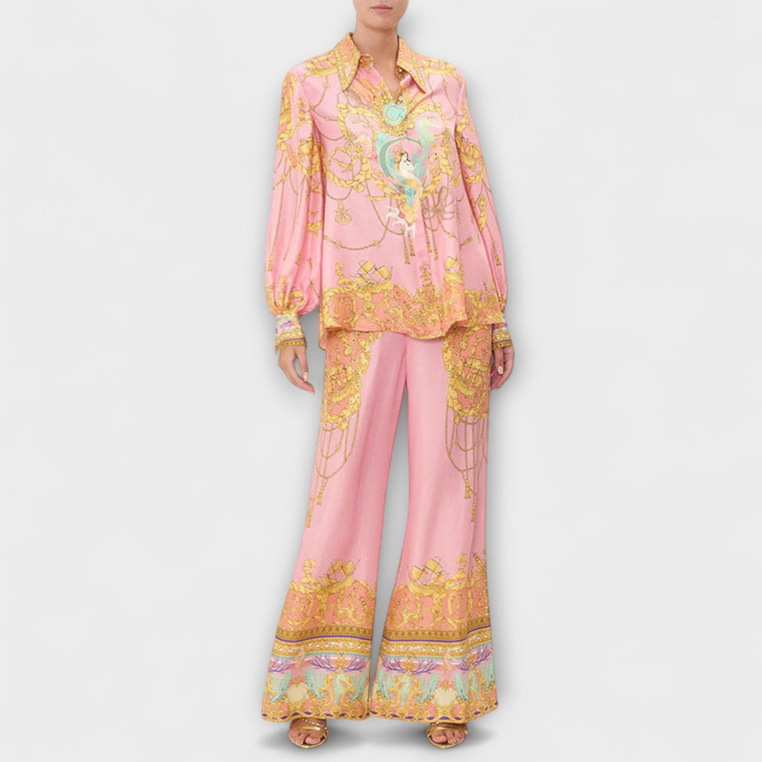 Sage - Brīvs T-krekls ar jūras meitenes druku un elastīgām biksēm