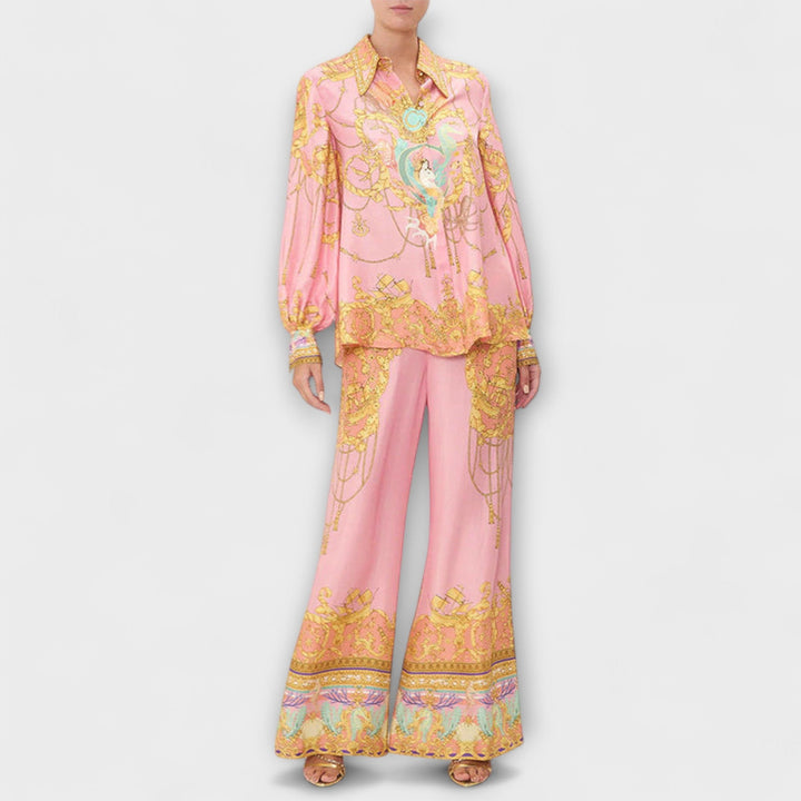 Sage - Brīvs T-krekls ar jūras meitenes druku un elastīgām biksēm