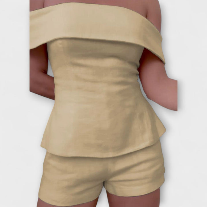 Olivia - Balts kokvilnas-lina divdaļīgs komplekts