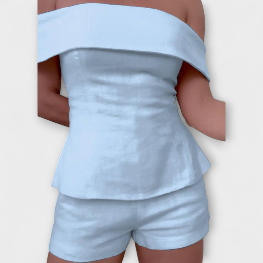 Olivia - Balts kokvilnas-lina divdaļīgs komplekts