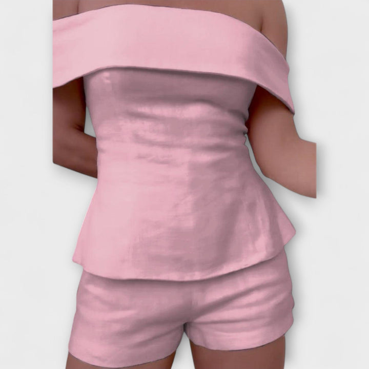 Olivia - Balts kokvilnas-lina divdaļīgs komplekts